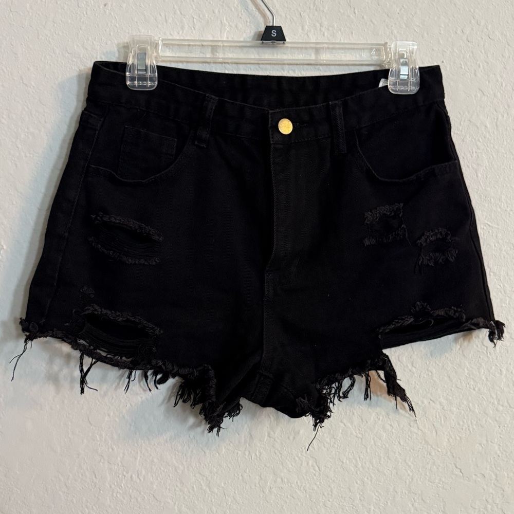 SHEIN Black Distressed Denim Shorts